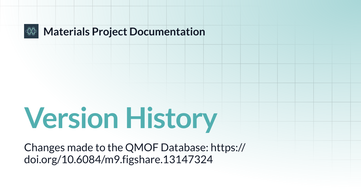 Version History | Materials Project Documentation
