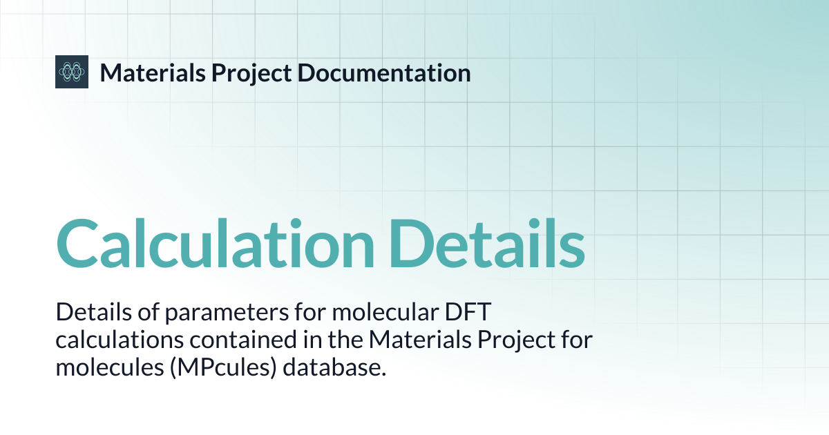 Calculation Details | Materials Project Documentation